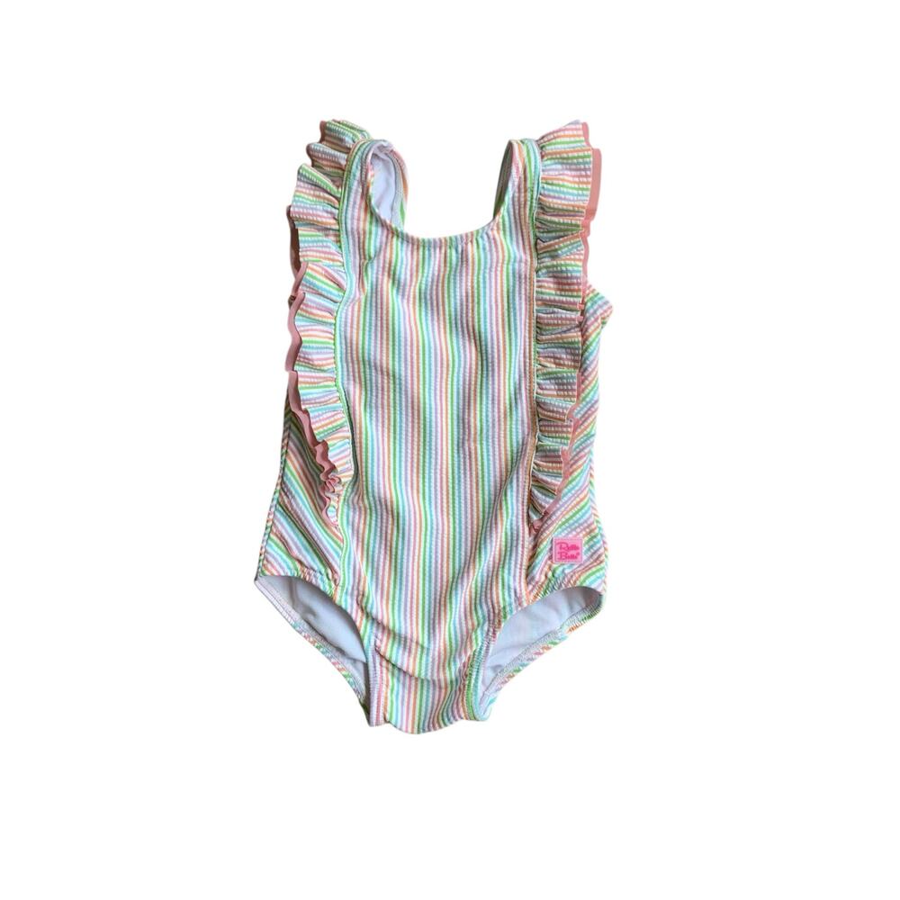 RuffleButts seersucker waterfall swimsuit